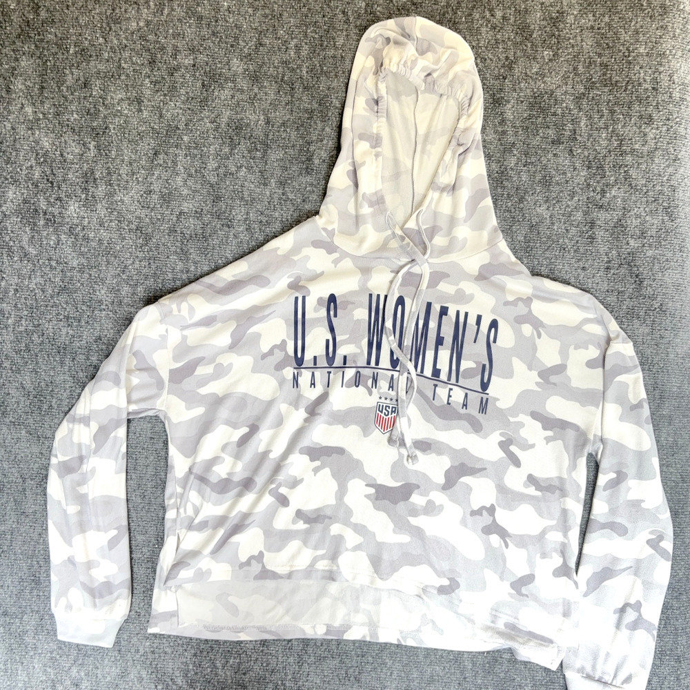Concepts Sport USA Womens National Soccer Team Camo Hoodie Gray White M Cropped